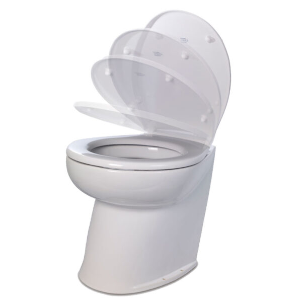 Jabsco Deluxe Flush 14" Angled Back 12V Raw Water Electric Marine Toilet w-Remote Rinse Pump & Soft Close Lid