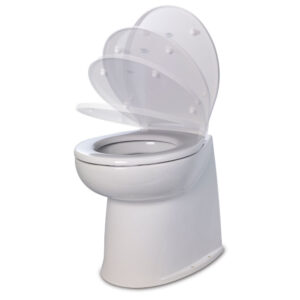 Jabsco Deluxe Flush 14" Straight Back 12V Raw Water Electric Marine Toilet w-Remote Rinse Pump & Soft Close Lid
