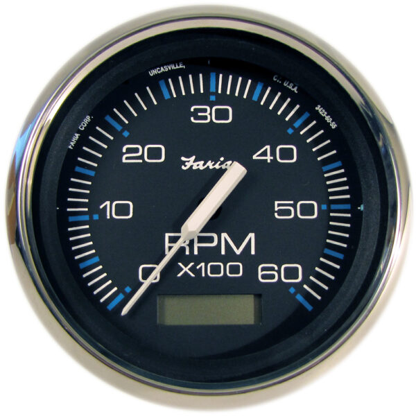 Faria Chesapeake Black 4" Tachometer w-Hourmeter - 6000 RPM (Gas) (Inboard)