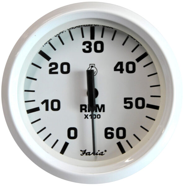 Faria Dress White 4" Tachometer - 6000 RPM (Gas) (Inboard & I-O)