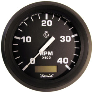 Faria Euro Black 4" Tachometer w-Hourmeter (4000 RPM) (Diesel)(Mech. Takeoff & Var. Ratio Alt.)