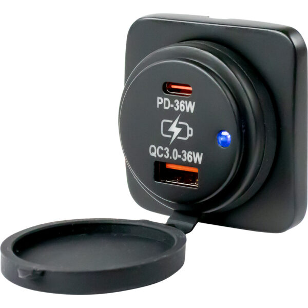 Sea-Dog USB A - USB C Square Surface Mount Power Socket
