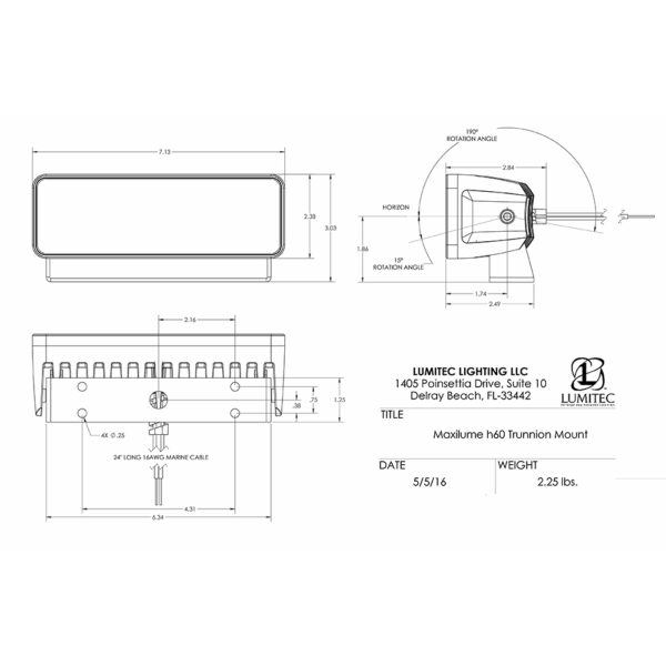 Lumitec Maxillume h60 - Trunnion Mount Flood Light - White Dimming - Black Housing - Image 3