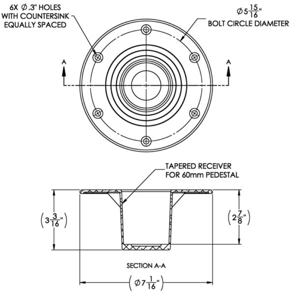 TACO Table Support - Flush Mount - Fits 2-3-8" Pedestals - Image 2