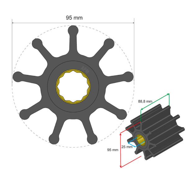 Albin Group Premium Impeller Kit 95 x 25 x 88.8mm - 9 Blade - Spline Insert - Image 2