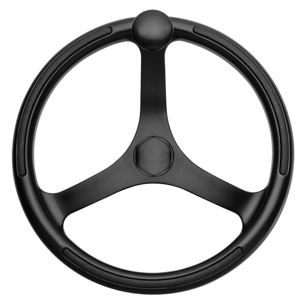 Schmitt Marine Primus Wheel 13.5" Black 3-4" Tapered Shaft w-Knob Finger Grips - Black Powder Coat