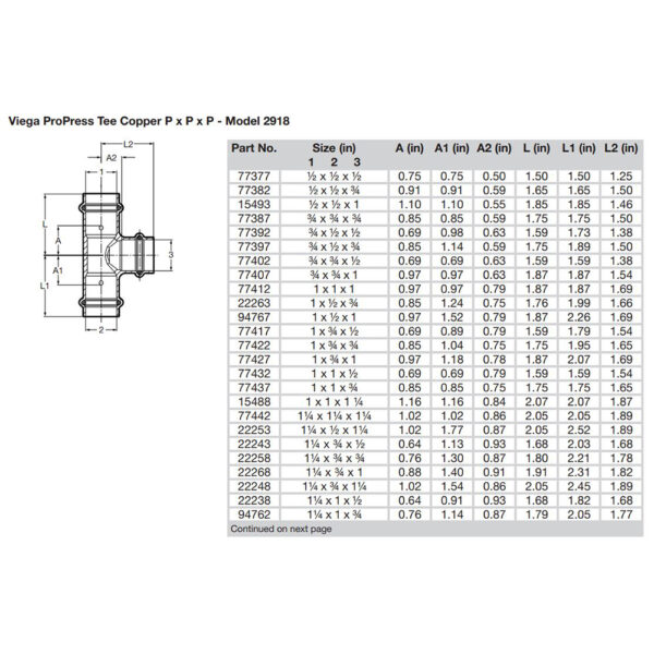 Viega ProPress 1" Copper Tee - Triple Press Connection - Smart Connect Technology - Image 2