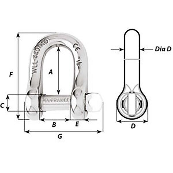 Wichard Captive Pin D Shackle - Diameter 5mm - 3-16" - Image 2