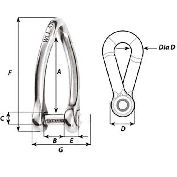 Wichard Captive Pin Twisted Shackle - Diameter 5mm - 3-16" - Image 2