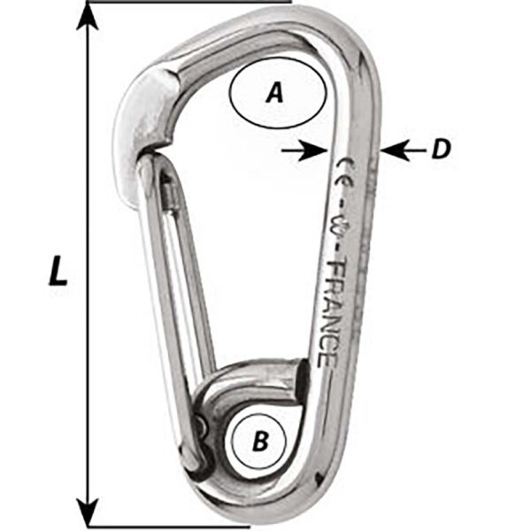 Wichard Asymmetric Carbine Hook - Length 80mm - 5-16" - Image 2