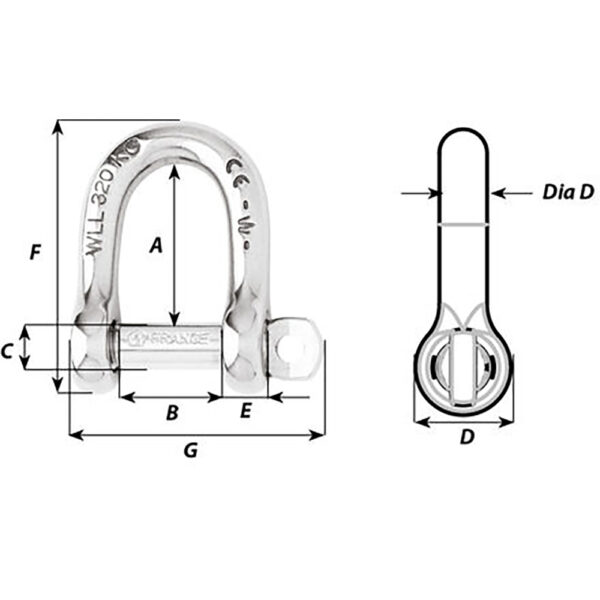 Wichard Not Self-Locking D Shackle - 14mm Diameter - 9-16" - Image 2
