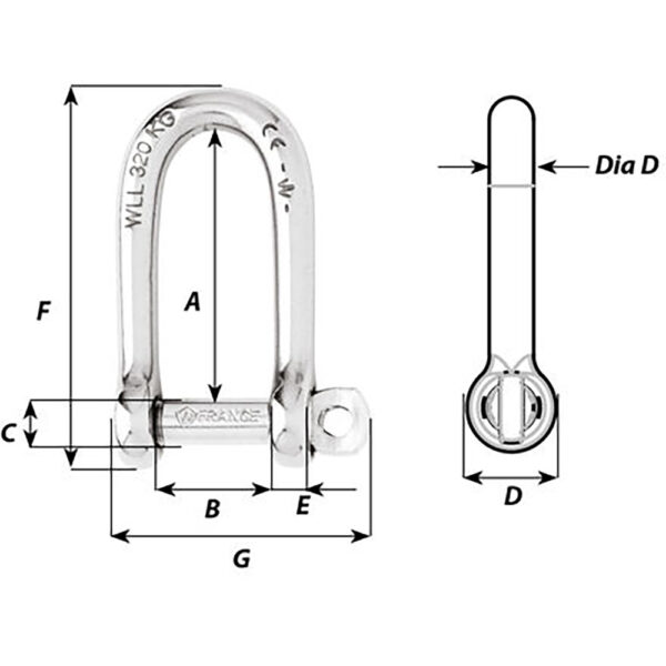 Wichard Self-Locking Long D Shackle - 10mm Diameter - 13-32" - Image 2