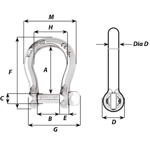 Wichard Not Self-Locking Bow Shackle - 20mm Diameter - 25-32" - Image 2