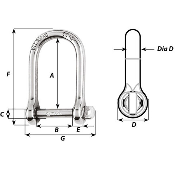 Wichard Self-Locking Large Opening Shackle - 10mm Diameter - 13-32" - Image 2