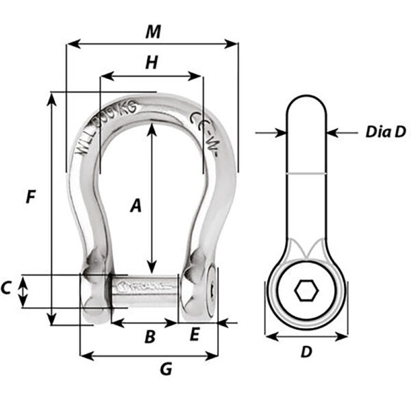 Wichard Self-Locking Allen Head Pin Bow Shackle - 12mm Diameter - 15-32" - Image 2