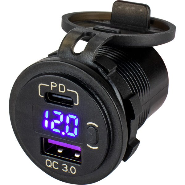 Sea-Dog Round USB & USB-C Power Socket w-Hidden Voltmeter