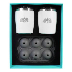 Toadfish Non-Tipping 10oz White Rocks Tumblers w-Ice Ball Tray - 2 Tumblers
