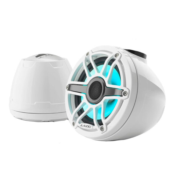 JL Audio M6 VeX Series 6.5" Enclosed Coaxial Speakers w-RGB LED Lighting & White Sports Grilles - M6-650VEX-Gw-S-GwGw-i