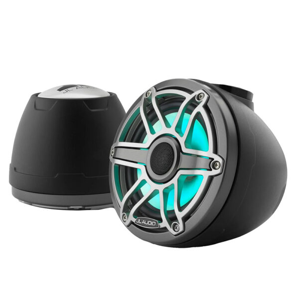 JL Audio M6 VeX Series 6.5" Enclosed Coaxial Speakers w-RGB LED Lighting & Titanium Sports Grilles - M6-650VEX-Mb-S-GmTi-i