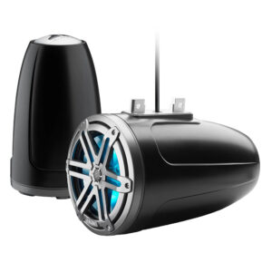 JL Audio M3 Series 7.7" Enclosed Tower Coaxial System w-Grey Metallic Sport Grille & RGB LED Lighting - M3-770ETXv3-Sb-S-Gm-i