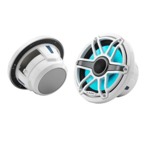 JL Audio M6 Series 7.7" Marine Coaxial Speakers w-Gloss White Sport Grille  LED Lighting - M6-770X-S-GwGw-i