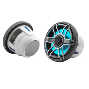 JL Audio M6 Series 8.8" Marine Coaxial Speakers w-Grey Metallic Sport Grille  LED Lighting - M6-880X-S-GmTi-i