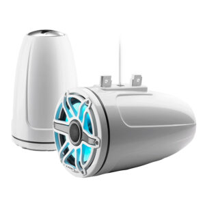 JL Audio M6 Series 7.7" Enclosed Tower Coaxial System w-Gloss White Classic Grille  LED Lighting - M6-770ETXv3-Gw-S-GwGw-i