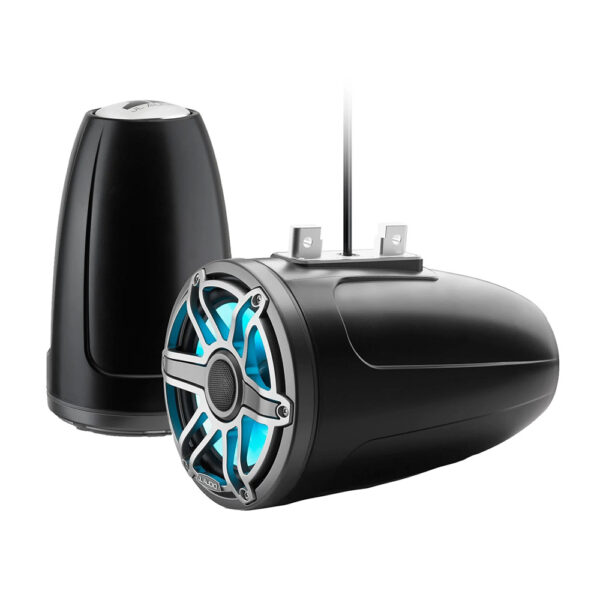 JL Audio M6 Series 7.7" Enclosed Tower Coaxial System w-Titanium Sport Grille  LED Lighting - M6-770ETXv3-Sb-S-GmTi-i