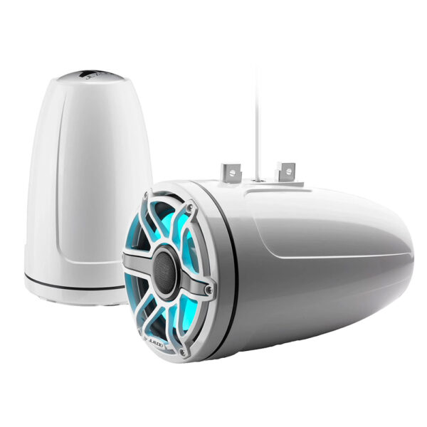 JL Audio M6 Series 8.8" Enclosed Tower Coaxial System w-Gloss White Classic Grille  LED Lighting - M6-880ETXv3-Gw-S-GwGw-i