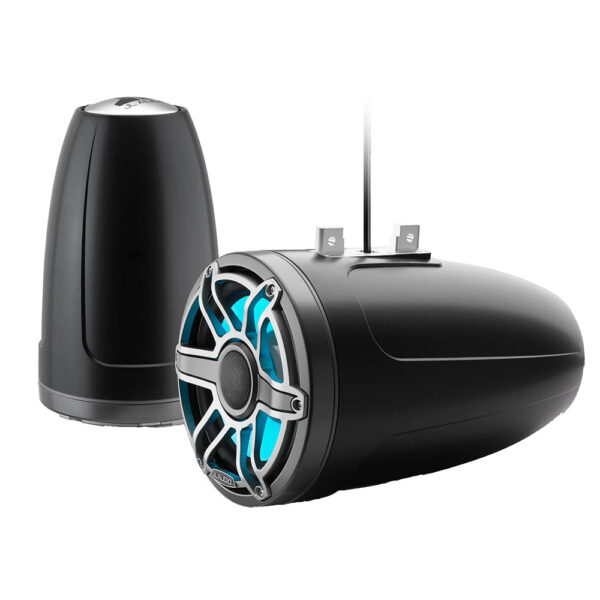 JL Audio M6 Series 8.8" Enclosed Tower Coaxial System w-Titanium Sport Grille  LED Lighting - M6-880ETXv3-Sb-S-GmTi-i