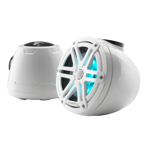 JL Audio M3 VeX Series 6.5" Enclosed Coaxial Speakers w-RGB LED Lighting & White Sports Grilles - M3-650VEX-Gw-S-Gw-i
