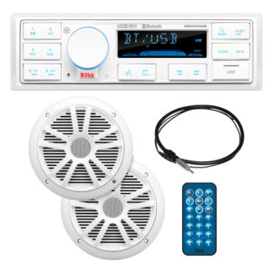 Boss Audio MCK500WB.6 Kit w-MR500UAB, 2 MR6W Speakers, MRANT10 Antenna, & White Remote