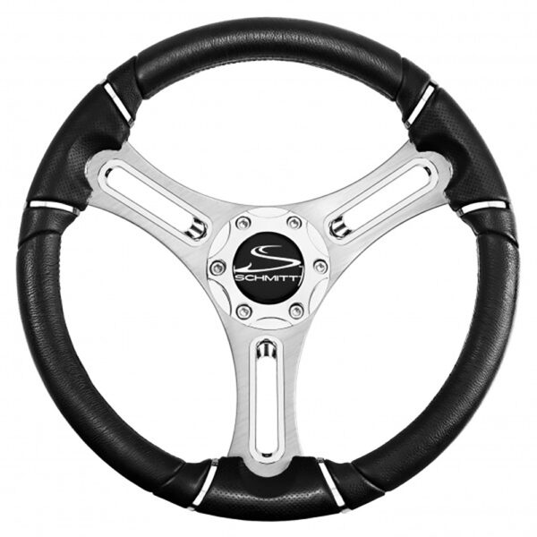 Schmitt Marine Torcello 14" Wheel - 04 Series - Polyurethane Wheel w-Chrome Trim & Cap - Brushed Spokes - 3-4" Tapered Shaft