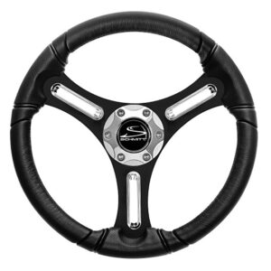 Schmitt Marine Torcello 14" Wheel - 03 Series - Polyurethane Wheel w-Chrome Spoke Inserts & Cap - Black Brushed Spokes - 3-4" - Retail Packaging