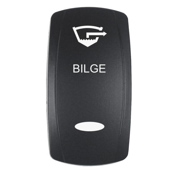 Pacer Actuator - 'BILGE' f-V Series Contura Switches - Black - Laser Etched (Top-Bottom Light)
