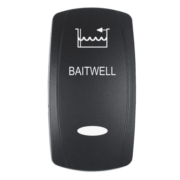 Pacer Actuator - 'BAITWELL' f-V Series Contura Switches - Black - Laser Etched (Top-Bottom Light)