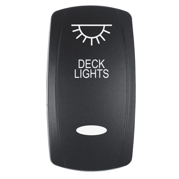 Pacer Actuator - 'DECK LIGHTS' f-V Series Contura Switches - Black - Laser Etched (Top-Bottom Light)