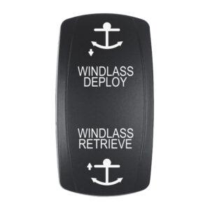 Pacer Actuator - 'WINDLASS DPLY-RTRV' f-V Series Contura Switches - Black - Laser Etched (Top-Bottom Light)