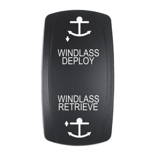 Pacer Actuator - 'WINDLASS DPLY-RTRV' f-V Series Contura Switches - Black - Laser Etched (Top-Bottom Light)
