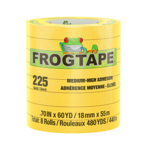 FrogTape CP 225 Medium-High Adhesion Masking Tape - 18MM x 55M x 8-Pack - Gold - Rated for 225F