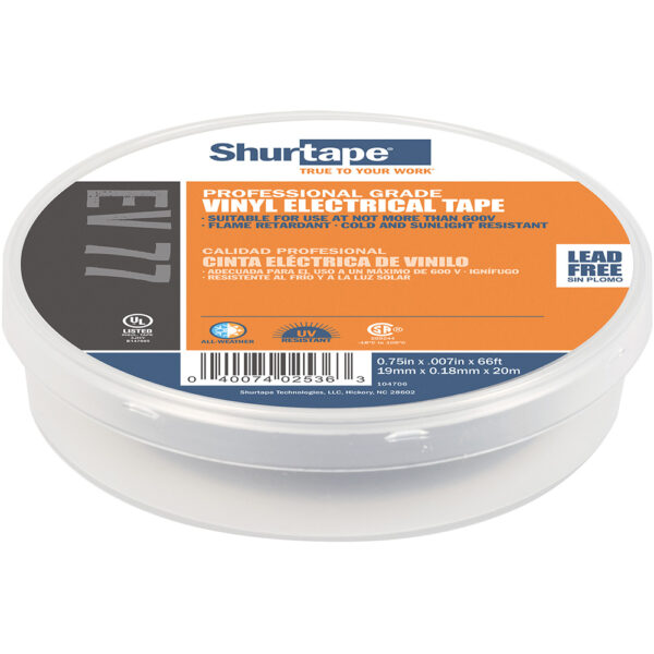 Shurtape EV 077B Professional Grade Black Electrical Tape f-Insulating & Splicing - 3-4" x 66' - 10-Pack - Image 2
