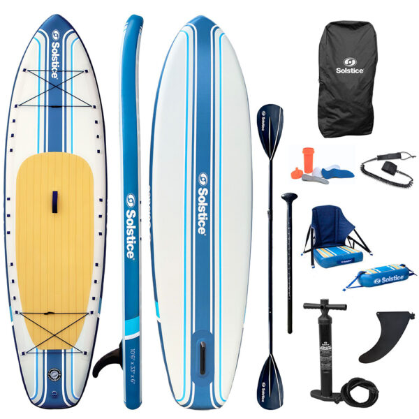 Soltice Watersports 10'6" Rambler Inflatable Stand-Up Paddleboard-Kayak 2-In-1 Kit w-Seat & Convertible Paddle - Blue