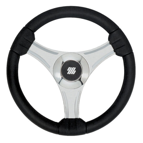 Uflex - Tavolara - 13.8" Black Polyurethane Steering Wheel w-Silver Spokes & X62 Hub